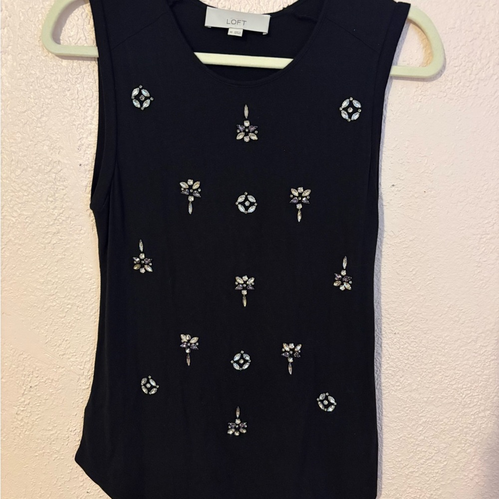 LOFT Black Sleeveless Tank with Crystal Motif